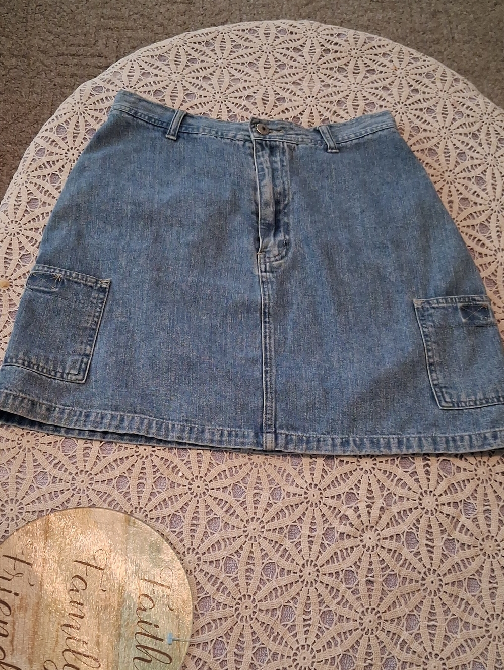 Xhilaration Light Blue Denim A-Line Skirt with Patch Pockets